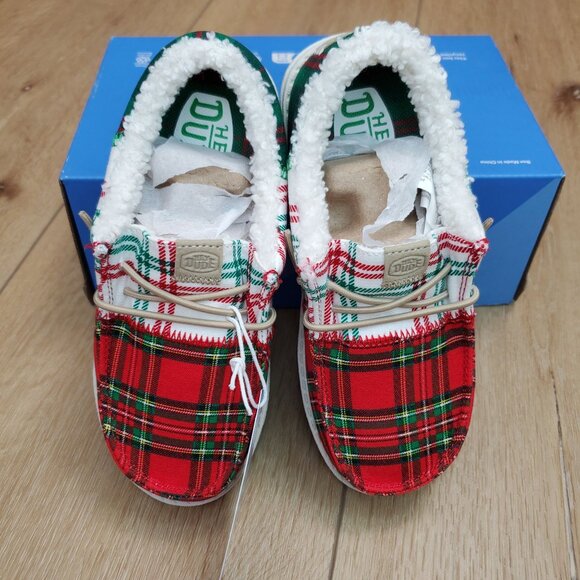 Hey Dude Wally Big Kids Tri Tartan Plaid Shoes New Fleece Lined Size c12/j2 - Picture 5 of 14